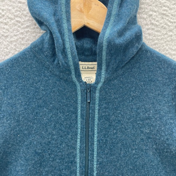 LL Bean Sweater Womens Small Blue Cashmere Hoodie Cardigan Preppy Casual Cozy - Picture 4 of 8